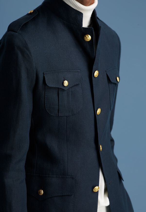 Paul Stuart Navy Linen Zouave Jacket Detail, image 1